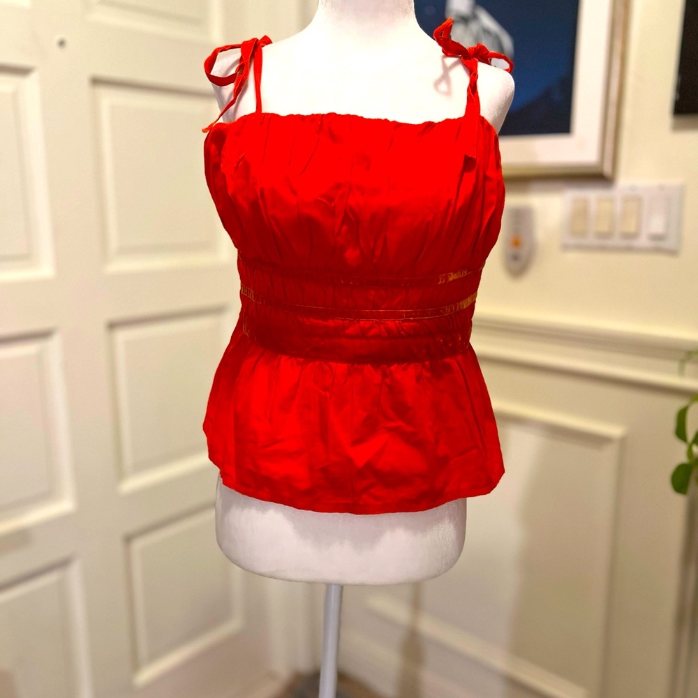 EUC Maeve By Anthropology Orange tie strap Empire Waist Top